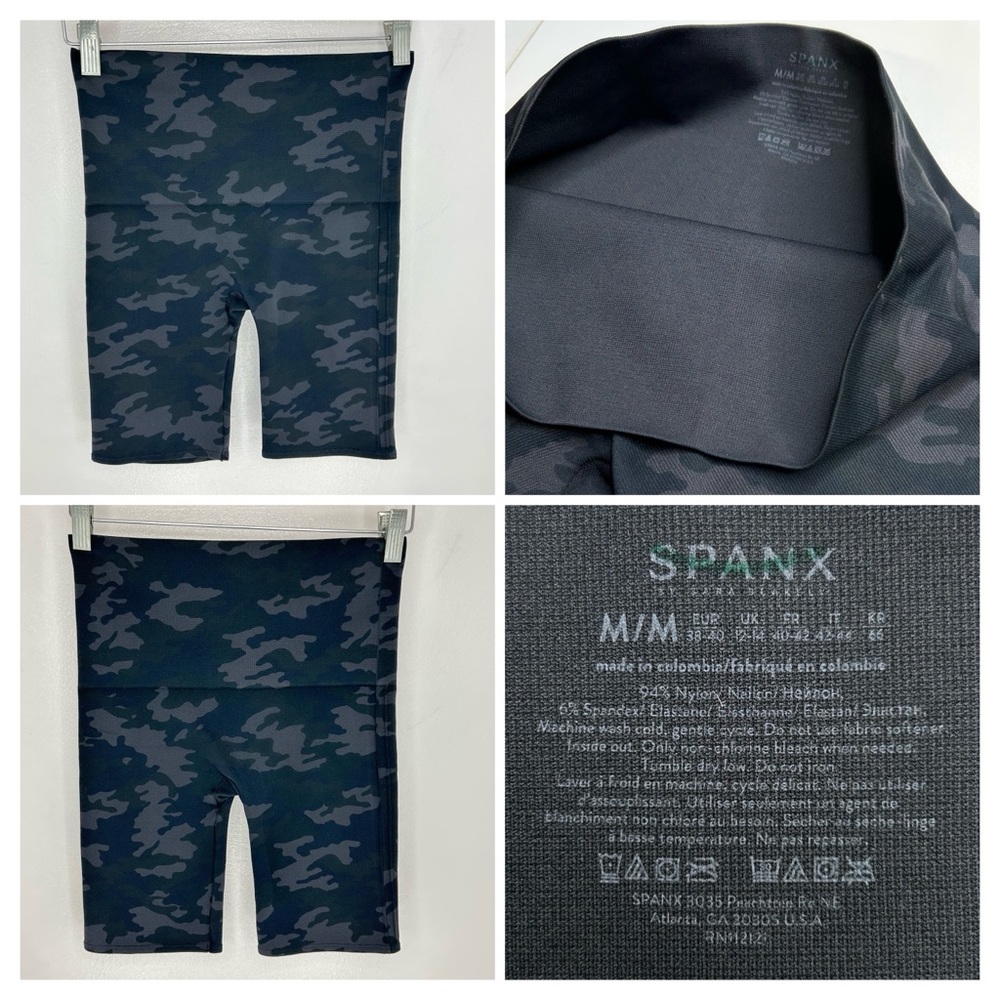 Spanx Look At Me Now Black Camo Bike Short Size Medium Active Seamless Normcore